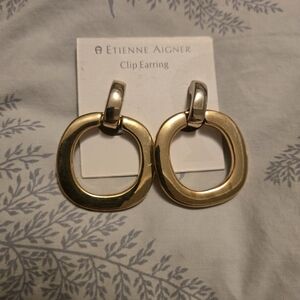 Etienne Aigner Two-Tone Gold Clip Drop Earrings
